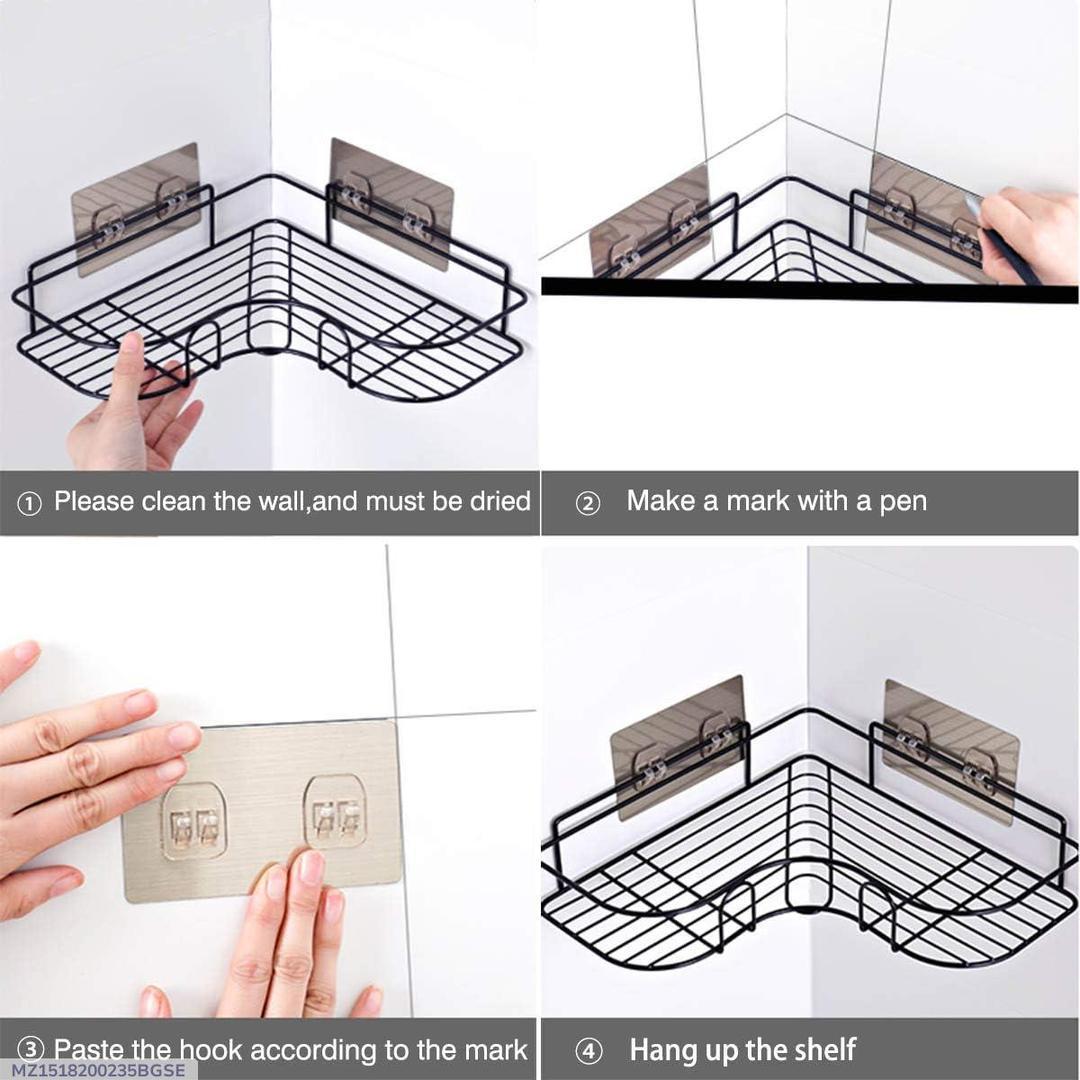 Stainless Steel Bathroom Corner Shelf Black Double Tier