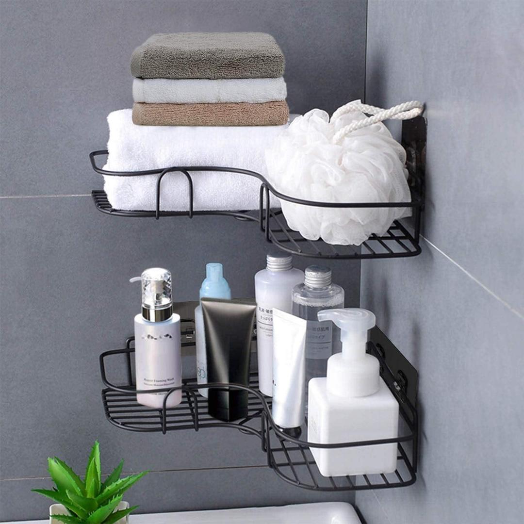 Stainless Steel Bathroom Corner Shelf Black Double Tier