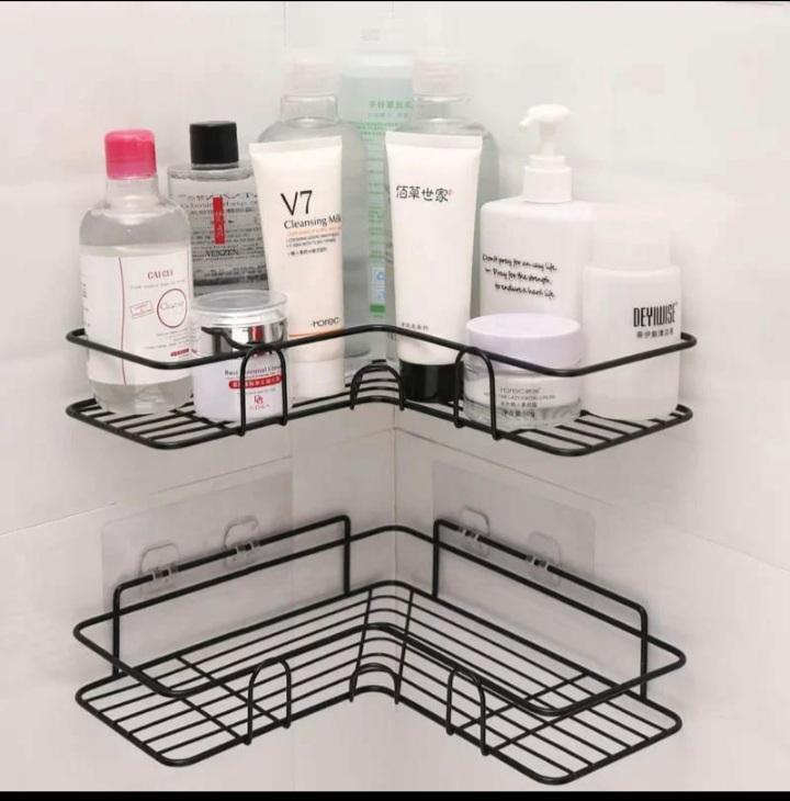 Stainless Steel Bathroom Corner Shelf Black Double Tier