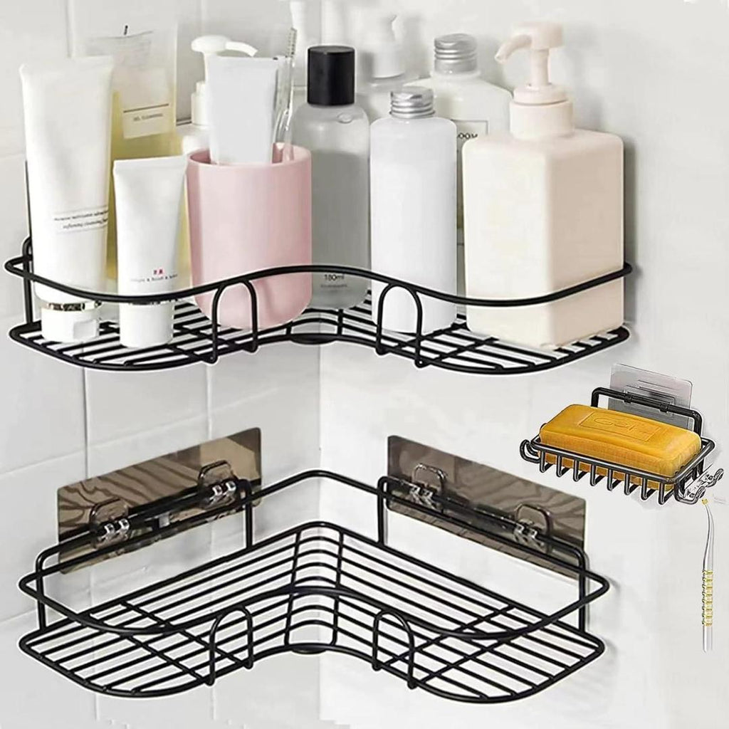 Stainless Steel Bathroom Corner Shelf Black Double Tier