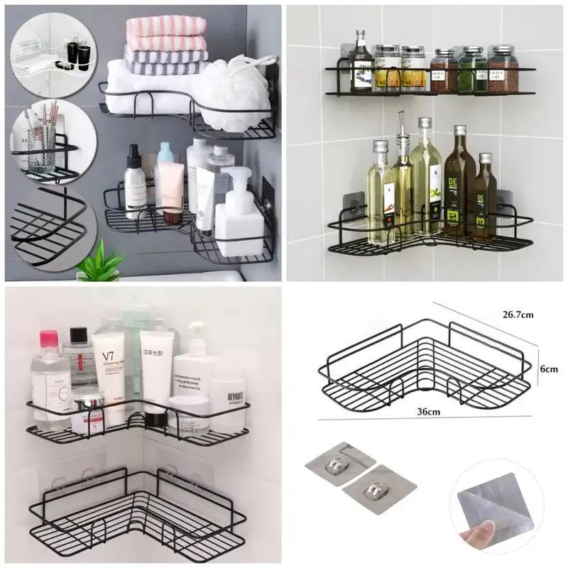Stainless Steel Bathroom Corner Shelf Black Double Tier