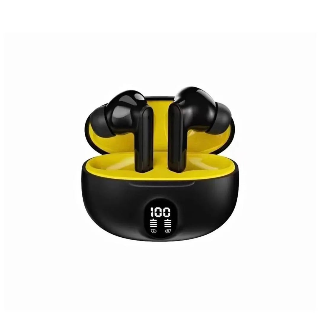 Black 385 Earbuds with ANC & Yellow Design