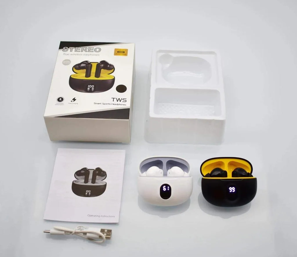 Black 385 Earbuds with ANC & Yellow Design