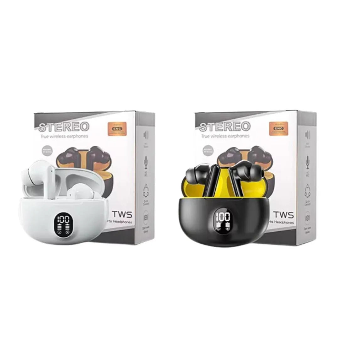 Black 385 Earbuds with ANC & Yellow Design