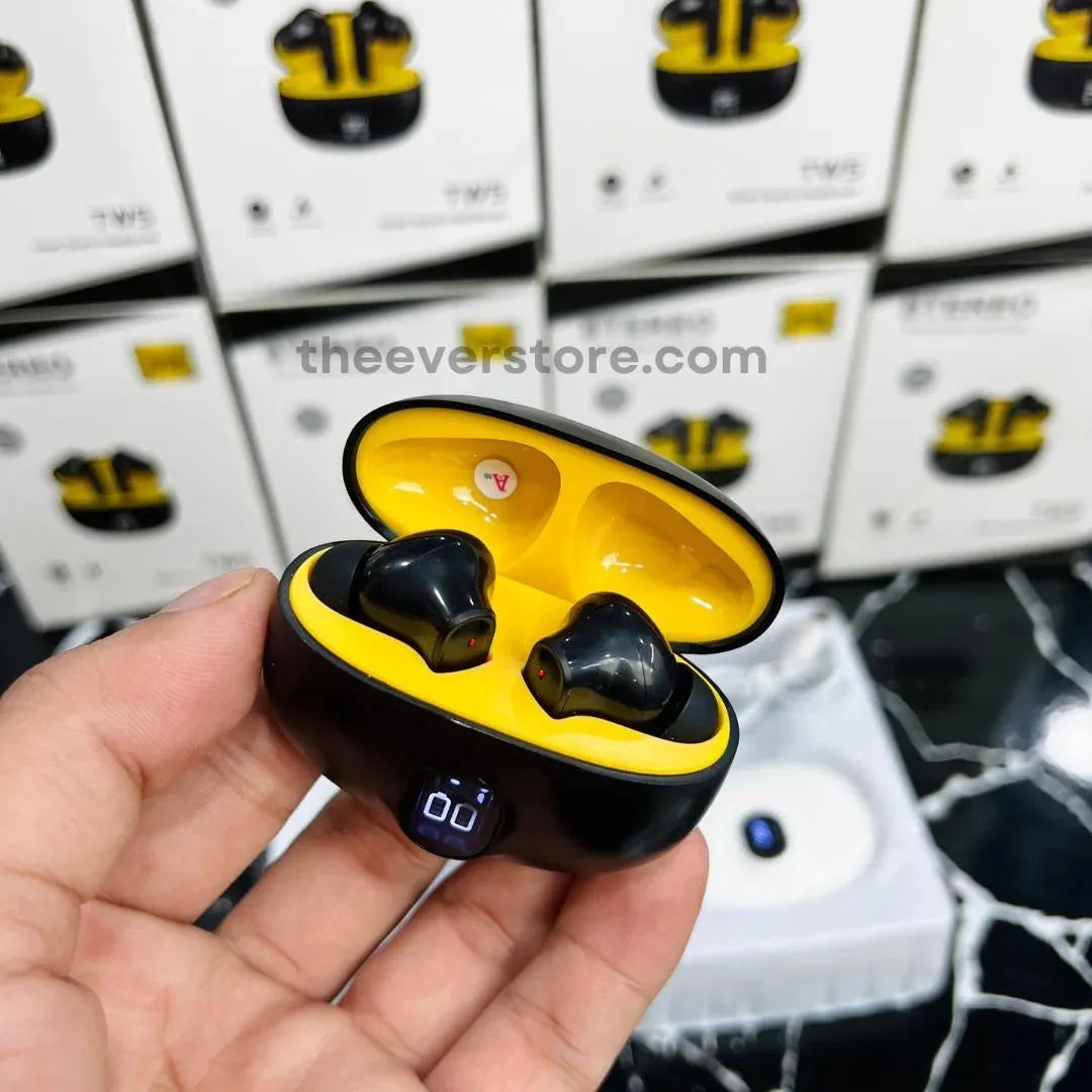 Black 385 Earbuds with ANC & Yellow Design