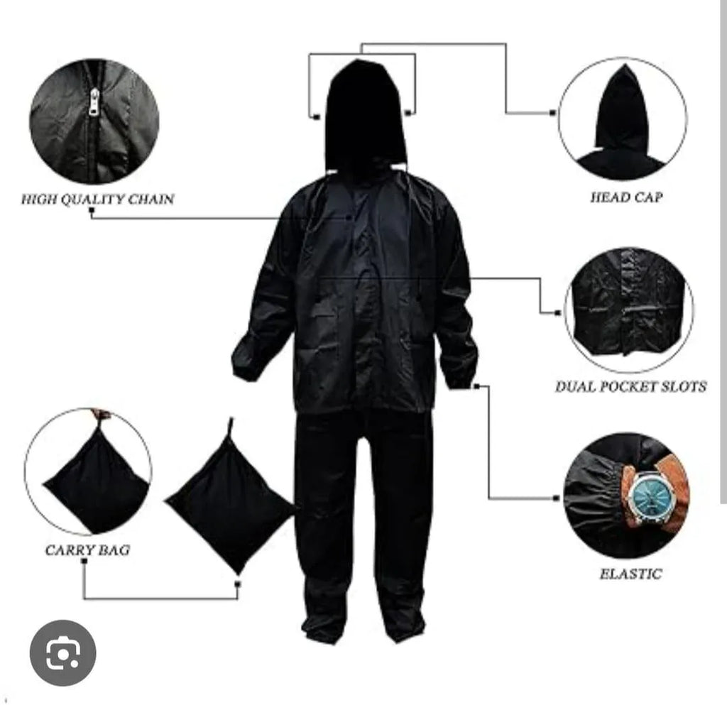 Waterproof Men's Rain Suit Black Full Body