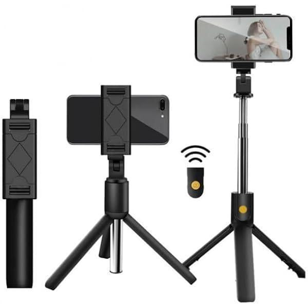 Black Foldable Selfie Stick with LED & Bluetooth